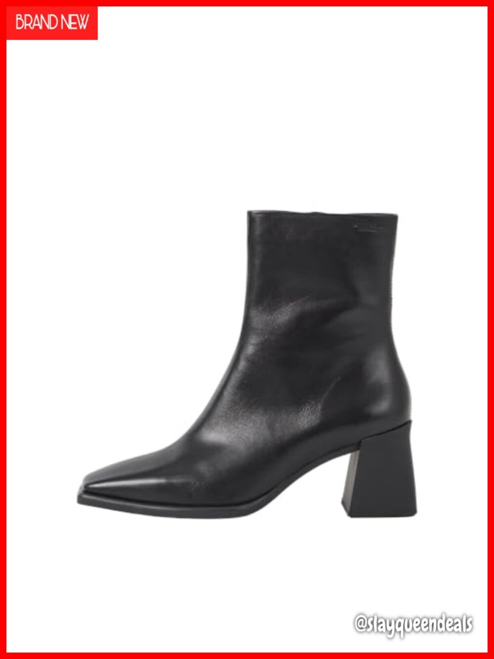 Square Toe Ankle Booties with Chunky Heel and Side Zips, Leather